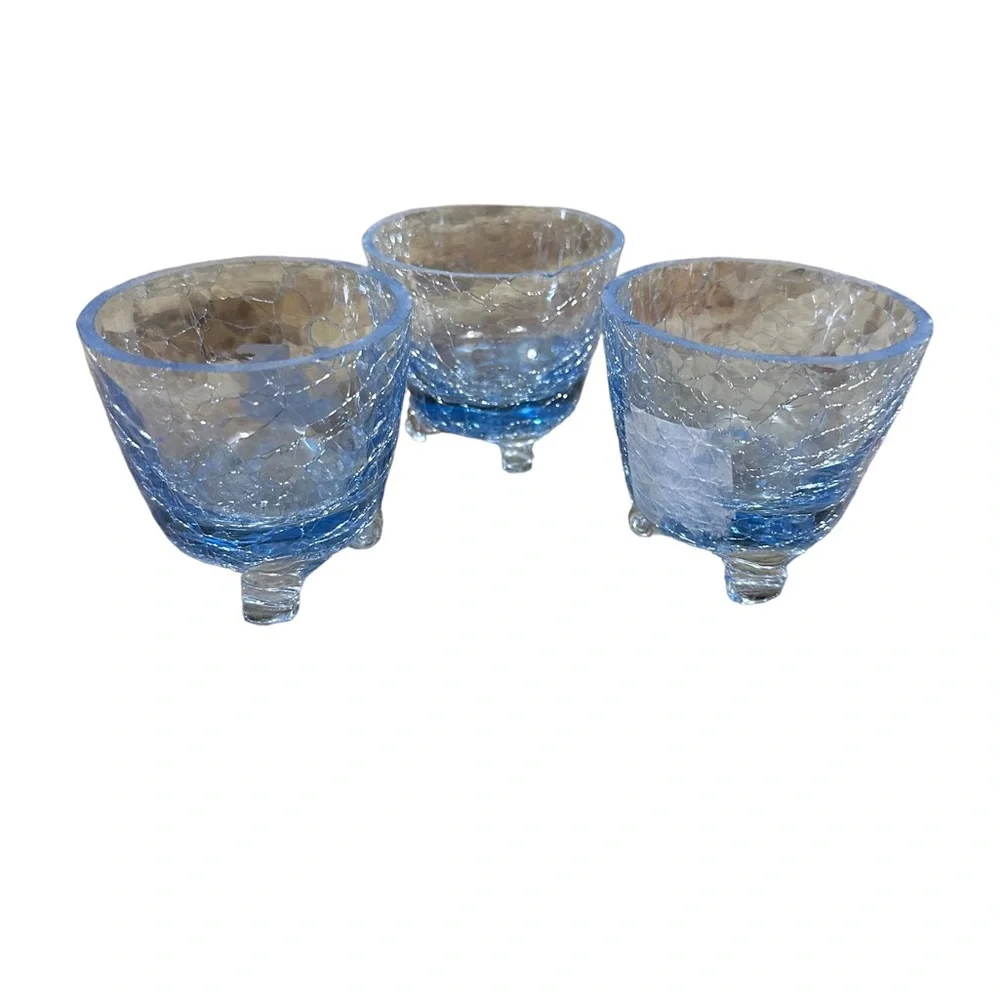 Blue Crackle Glass Votive Candle Holders